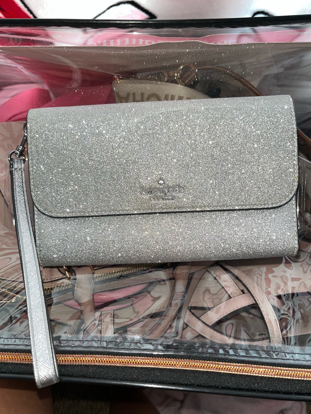 Kate Spade Silver Glitter Wristlet Wallet